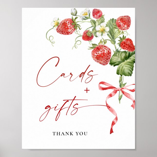 Poster Trendy Watercolor Cartões e Presentes de Morango (Frente)