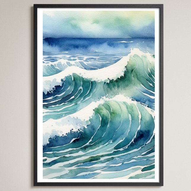 Poster Trendy Watercolor Ocean Beach Wave (Criador carregado)