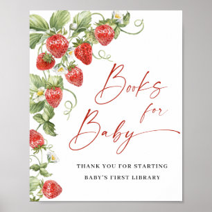 Poster Trendy Watercolor Strawberry Books para o Chá de f