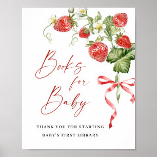 Poster Trendy Watercolor Strawberry Books para o Chá de f