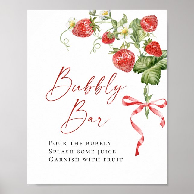 Poster Trendy Watercolor Strawberry Bridal Bar (Frente)