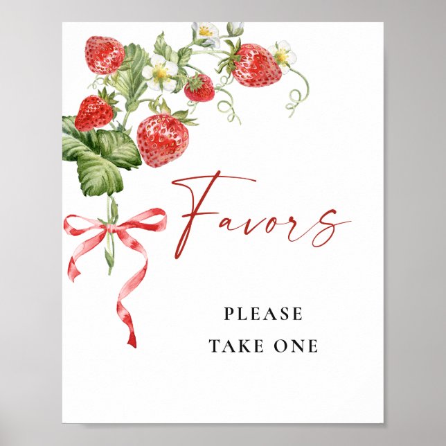Poster Trendy Watercolor Strawberry Bridal Favor (Frente)