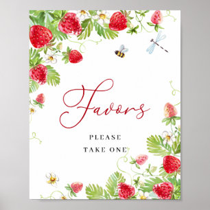 Poster Trendy Watercolor Strawberry Chá de fraldas Faves