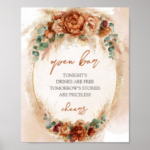 Poster Trendy watercolor terracotta rusty pampas