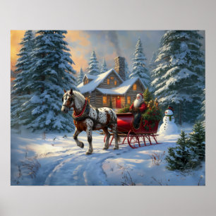 Poster Trenó de um cavalo de Natal do Papai Noel