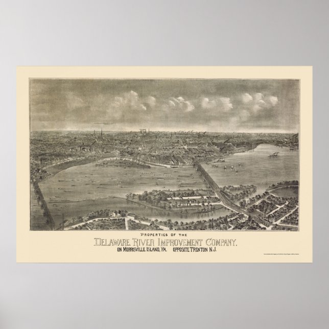 Pôster Trenton, Mapa Panorâmico do NJ - 1900 (Frente)