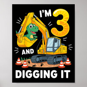 Poster Três 3 anos de idade de construção de dinossauro m
