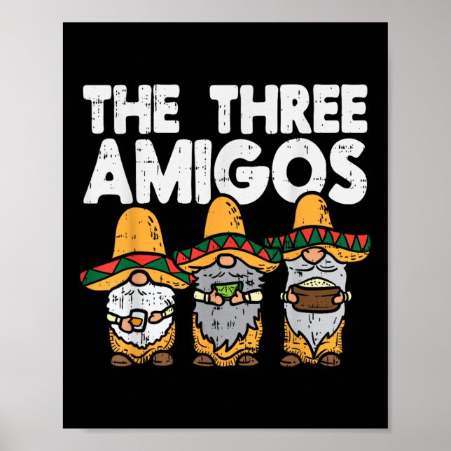 Poster Três Amigos Gnomos Mexicanos Cute Cinco De Mayo Fi (Frente)