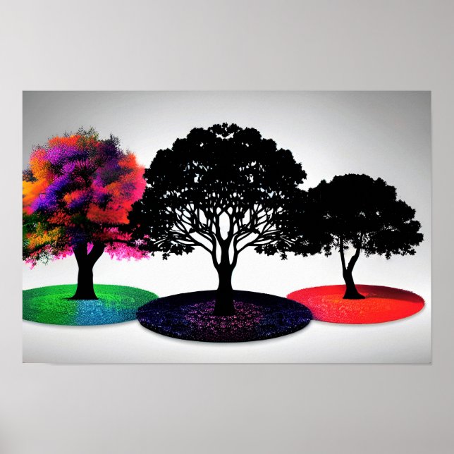 Poster Três Árvores Sonoras Vivas com Fundo Branco (Frente)