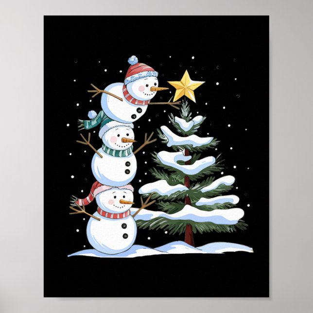 Poster Três bonecos de neve estão arranjando uma árvore d (Frente)