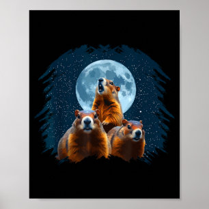 Poster Três Cabeças de Marmota e Lua Feliz Dia da Marmota