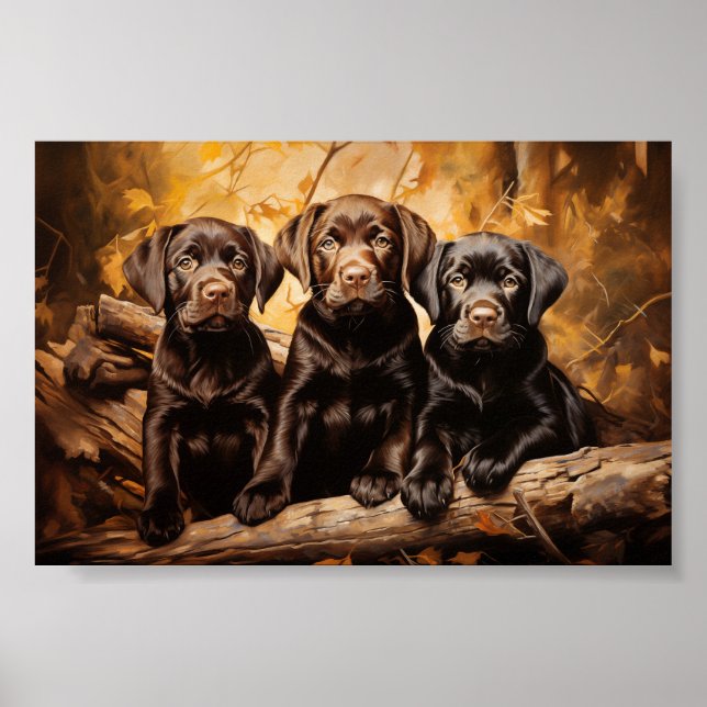 Poster Três cachorros labradores (Frente)