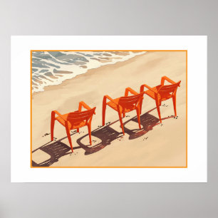 Poster Três cadeiras de praia em laranja