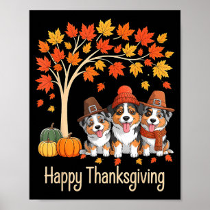 Poster Três Cães Pastor Australiano Caem Árvore Feliz Açã