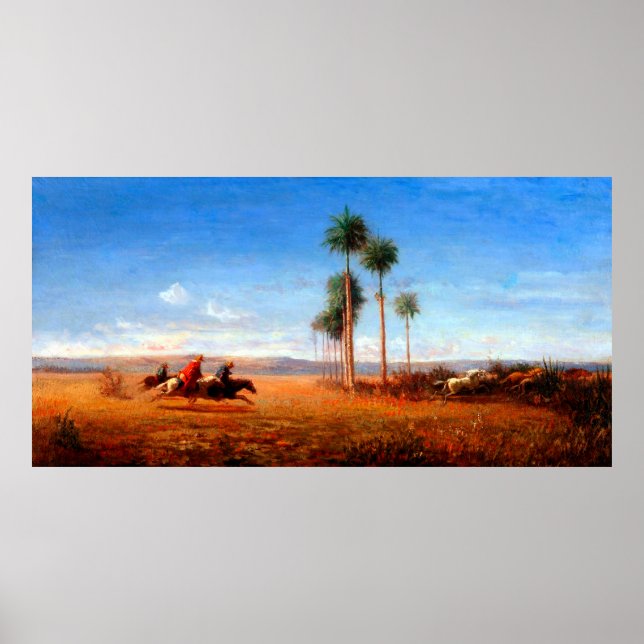 Poster Três Cavaleiros Galopando em uma Placa (Frente)