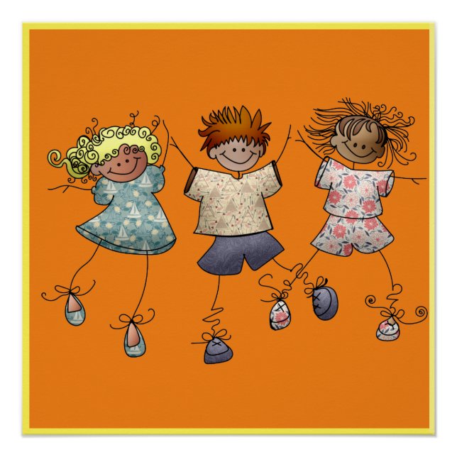 Pôster Três Crianças Felizes Em Um Poster (Frente)