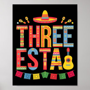 Poster Três esta festa de 3 anos de idade sombrero mexica