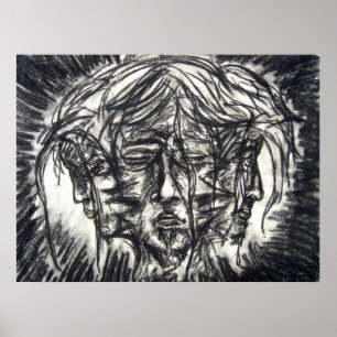 Pôster Três Faces da Doença Mental Desenho a Carvão