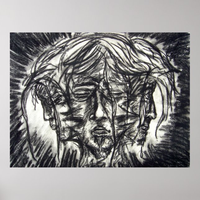 Pôster Três Faces da Doença Mental Desenho a Carvão (Frente)
