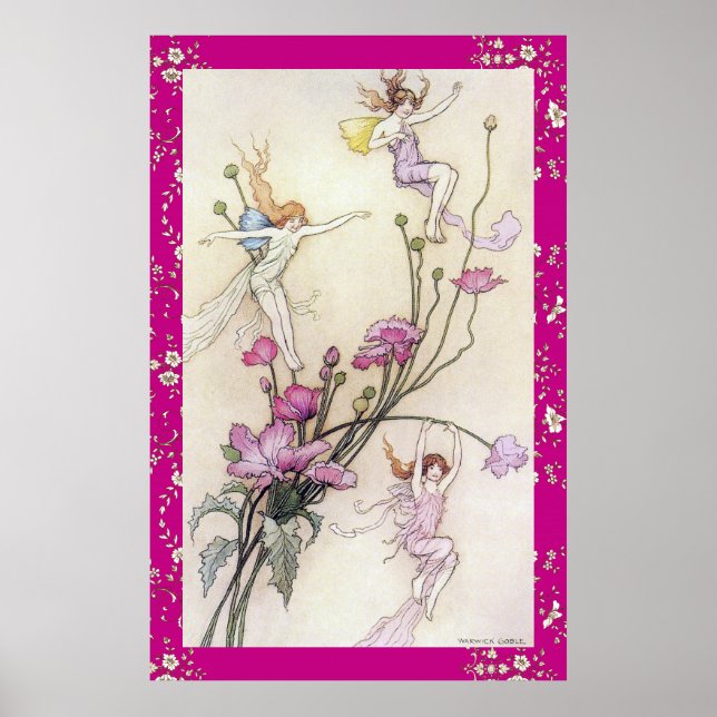 Poster Três Fadas Loucas com Alegria por Warwick Goble (Frente)