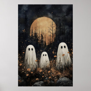 Poster Três fantasmas em campo com flor, dark academia