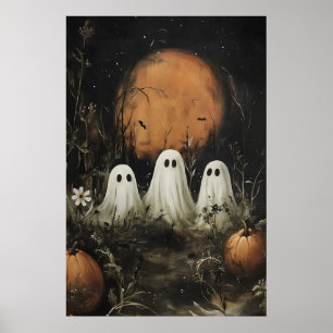 Poster Três Fantasmas Fofos Nos Bosques – Luar de Abóbora