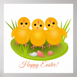 Pôster Três Felzs pascoa de galinhas amarelas