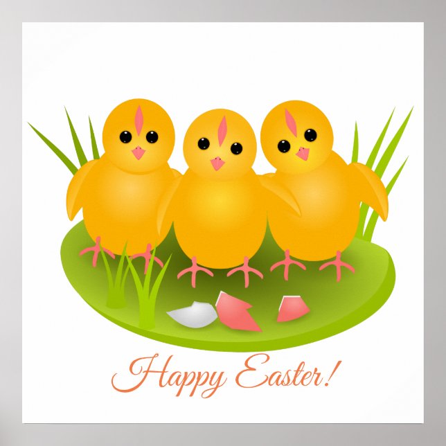 Pôster Três Felzs pascoa de galinhas amarelas (Frente)
