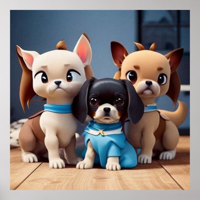 Poster Três filhotes bonitos posando para a câmera 3 (Frente)