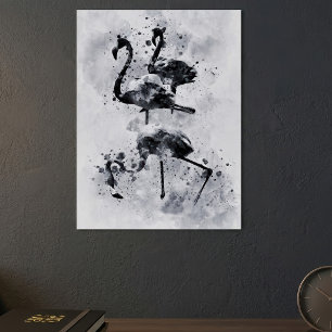 Poster Três Flamingos Black and White Watercolor