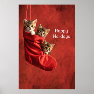 Poster Três gatinhos em um Cartaz de Meia de Natal