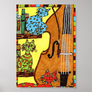 Poster Três Gatos com uma Mini Arte Folclórica Bass