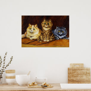 Poster Três gatos num tapete persa de Louis Wain