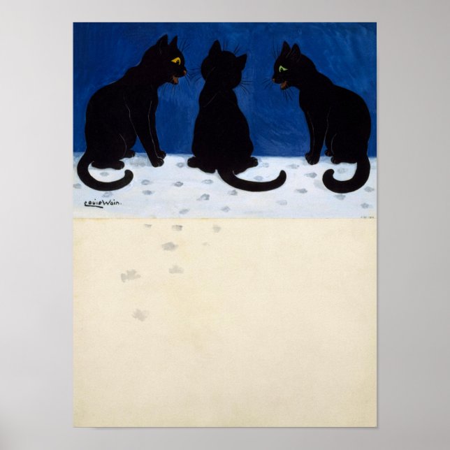 Poster Três gatos pretos na neve por Louis Wain (Frente)