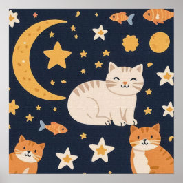 Poster Três Gengibes, Lua, Estrelas e Peixes