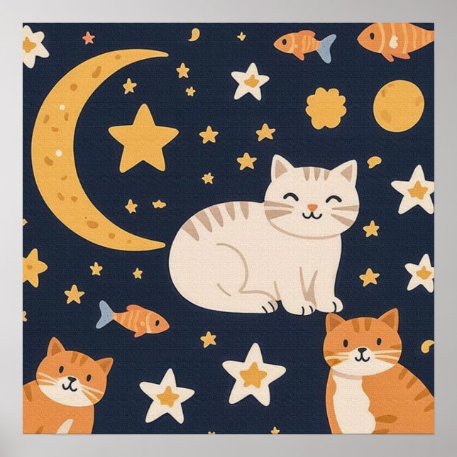 Poster Três Gengibes, Lua, Estrelas e Peixes (Frente)