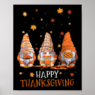Poster Três Gnomos Felizes Dia de Ação de Graças outono G
