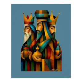 Pôster Três Homens Sábios Arte Abstrata da Natividade