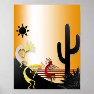 Pôster Três Kokopellis e um Cactus