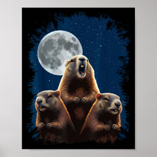Poster Três Marmotas E Uma Lua Divertido Dia Da Marmota