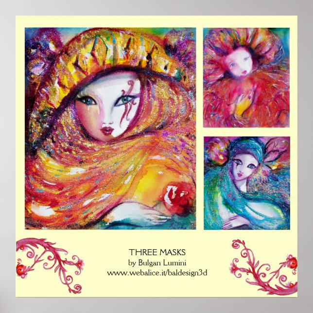 Pôster TRÊS MÁSCARAS/Faces de Carnaval de Veneza (Frente)
