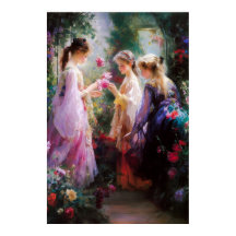 Três meninas brincando em um jardim