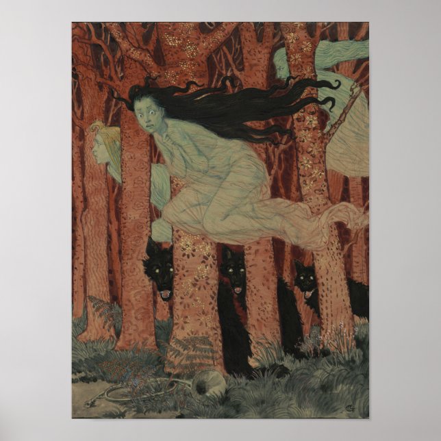 Poster Três Mulheres e Três Lobos Eugène Grasset (Frente)