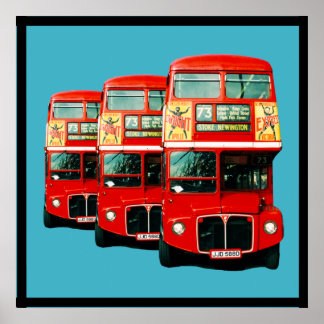 Poster Três Ônibus Londres em Turquoise