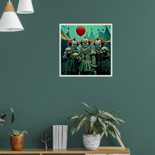 Poster Três Palhaços Assustadores Design do Medo do Crâni