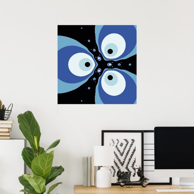 Poster Três Peixes Azuis Falando Arte Fractal Moderna (Escritório em casa)