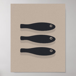 Poster Três Peixes Minimalista Abstrato Costeiro