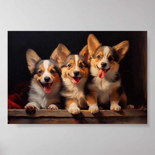 Poster Três Pembroke Welsh Corgis (Frente)