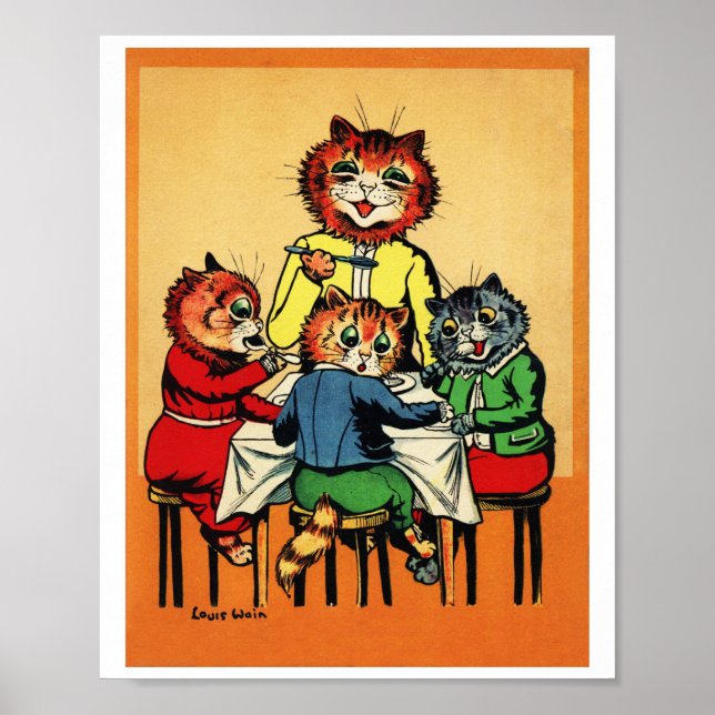 Poster Três Pequenos Gatinhos e Mãe, Louis Wain (Frente)