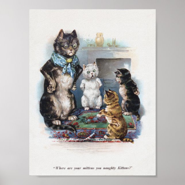 Poster Três Pequenos Gatinhos e Mãe, Louis Wain (Frente)